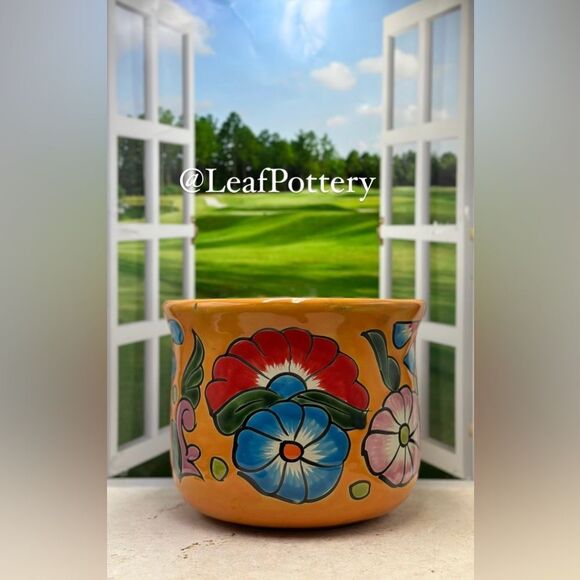 Vibrant Mexican Floral Art Barrel Planter | Hand-Painted Ceramic Clay Pot - Picture 10 of 10